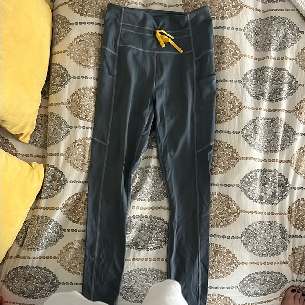 Fabletics Like New Gray Leggings with Yellow Drawstring